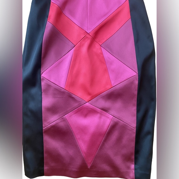 Cachè sz 2 strapless structured-stretch dress Geometric color block Pinks/Black - Picture 2 of 8